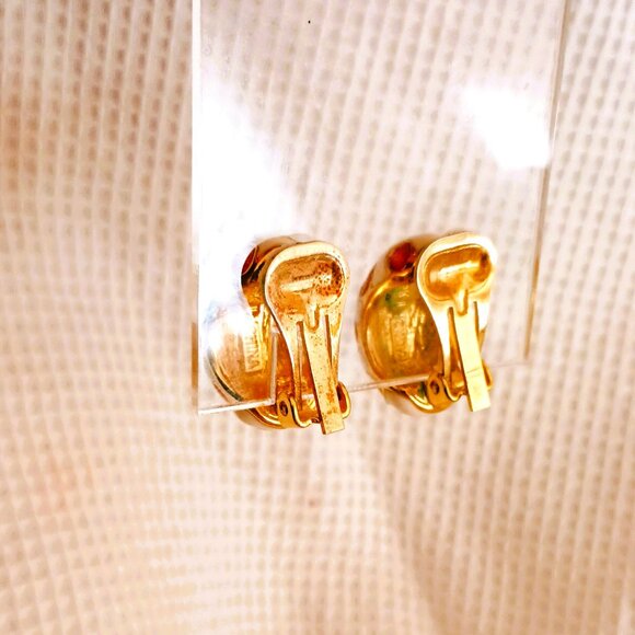 Kenneth Jay Lane Earrings Enamel Giraffe Design Gold & Orange Clip On KJL - Picture 7 of 8